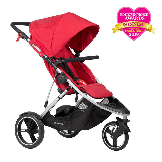 phil&teds dash lightweight inline stroller winner editors choice award 2018 in red 3qtr view_red