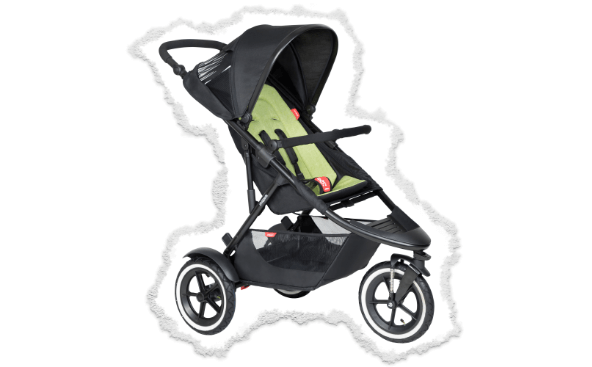 view of sport™ 3 wheel baby and toddler buggy with sunhood and apple coloured seat liner
