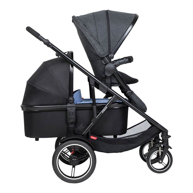 phil&teds voyager pram with snug carrycot  bassinet in bottom position side view