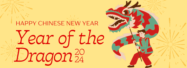Illustrated graphic of man with dragon dance puppet celebrating Chinese year of the dragon 2024 - phil and teds