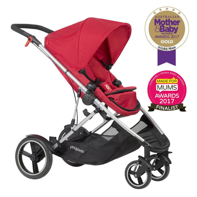 phil&teds award winning voyager buggy in red 3/4 view_red